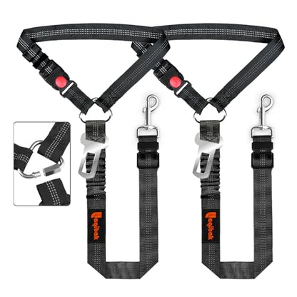 Removable Dog Seat Belt Harness for Car, 3 in 1 Pet Dog Car Seatbelt Leash, Retractable Restraint Secures to Vehicle Headrest & Adjustable Reflective Bungee Dog Seatbelt Tether, Black - color: 2PCS Black