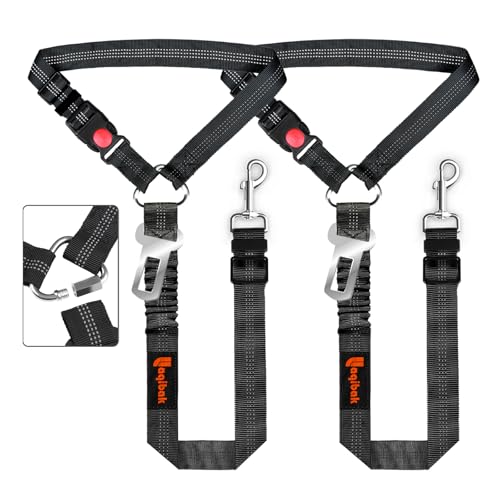 Removable Dog Seat Belt Harness for Car, 3 in 1 Pet Dog Car Seatbelt Leash, Retractable Restraint Secures to Vehicle Headrest & Adjustable Reflective Bungee Dog Seatbelt Tether, Black - color: 2PCS Black