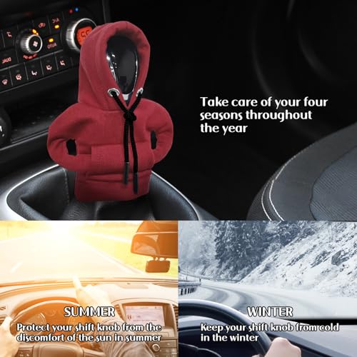 vvag Gear Shift Hoodie, Hoodie Car Gear Shift Cover, Car Shift Knob Hoodie, Automotive Interior Accessories, Universal Fit Knob Cover Gift (Red) - color: Red