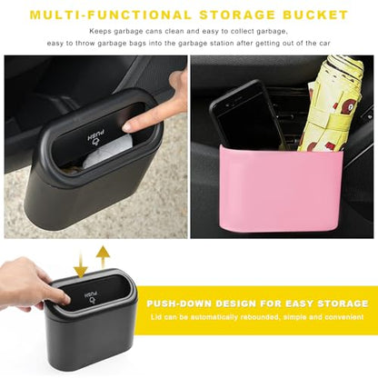 Car Trash Can Bin with Lid, Mini Portable Auto Garbage Can with 15Pcs Trash Bags, Waterproof Leakproof Small Garbage Organizer, Car Dustbin for Vehicle, Home, Office (Pink) - color: Pink