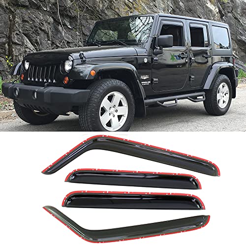 194249 Side Window Visor Deflector,in-Channel Style Shatterproof Dark Smoke Rain Guard,4pc Window Shades fit for 2007-2018 Jeep Wrangler 4-Door (JK) - size: 2007-2018 Wrangler JK 4-Door In-Channel