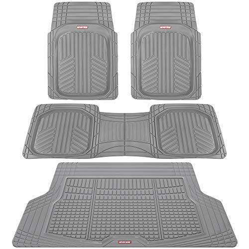 Motor Trend FlexTough Gray Floor Mats for Cars & Cargo Mat Full Set - All Weather Front & Rear Rubber Automotive Floors Mats & Cargo Liner for SUV, Car, & Van - Interior Trunk Mat & Floor Cover - color: Gray, size: Medium