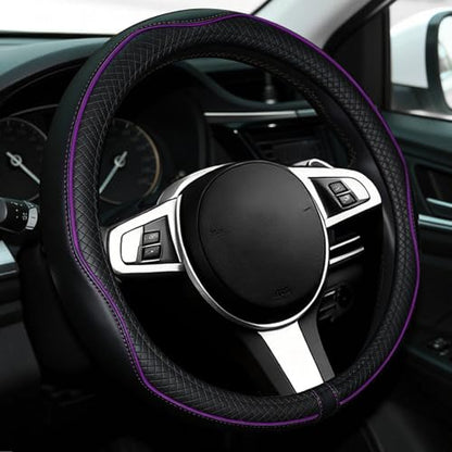 NBTEPEM Customized Auto Car Steering Wheel Cover for Toyota, Microfiber Leather Steering Wheel Covers with Anti-Slip Lining, Breathable, Safety, Soft, Sports Style (Black with Purple Line) - color: Black with Purple Line