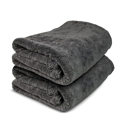 ExoForma Mega Car Drying Towel - Holds Up to 9 lbs, No Streaks, Scratches, or Water Spots | 1200 GSM Microfiber Double Twist Pile & Edgeless Design, 1 Quick & Effortless Dry, 2 Pack - 24” x 36” - size: Pack of 2