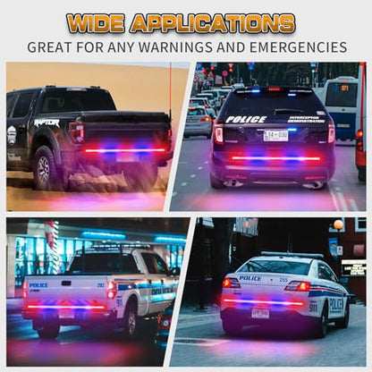 XRIDONSEN 60 inch Truck Tailgate Police Lights Strip 360 LED Rear Window Lights Red Blue Emergency Strobe Lights Flashing Warning Hazard Safety w/Waterproof Flexible for Vehicles Trucks - color: Red/Blue