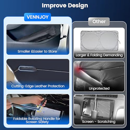 Windshield Sun Shade Umbrella Thickened for Ford Mustang 2015-2026, UV Block & Heat Insulation to Keep Interior Cool, Emergency Rain Shield Dashboard Protector, Easy to Setup & Foldable - size: For Ford Mustang 2015-2026