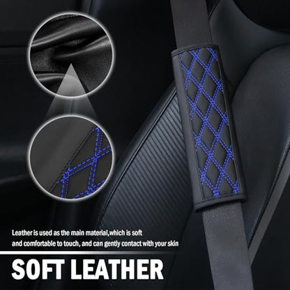 2PCS Diamond-Shaped Stitching Car Seatbelt Covers,Stylish Car Seatbelt Cushion Relieves Shoulder and Neck Fatigue as Cars Decorations,Leather Cars Seat Belt Cover Pad (Blue) - color: Blue