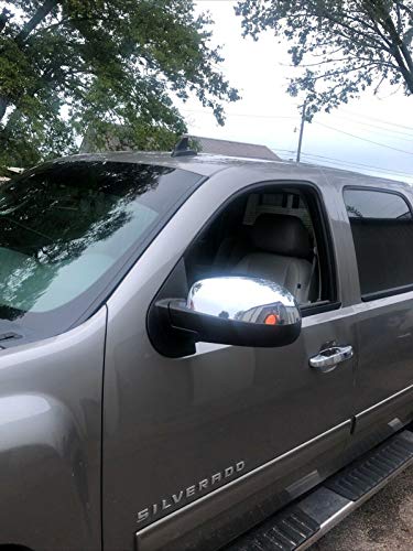 ECOTRIC Chrome Pair Half Mirror Covers Compatible with 2007-2014 Chevy Silverado GMC Sierra Tahoe Avalanche Suburban Yukon Escalade ESV View Upper Mirror Caps Replacement for 25788157 25788156