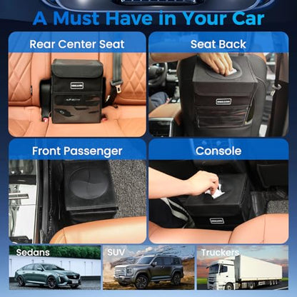 Beicarin Car Trash Can with Lid - Trash Bag Hanging with Storage Pockets Leak-Proof Organizer Collapsible and Portable Waterproof Garbage Bin, 2.2 Gallons Multipurpose Trash Bin for Car - size: 2.2 Gal