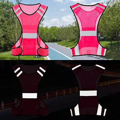 TCCFCCT Reflective Running Vest, High Visibility Running Gear with Large Pocket - color: 3 Pack Mesh Pink