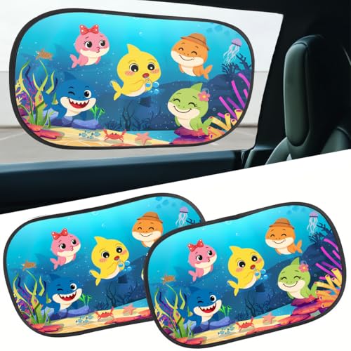 GENANY 2pcs Baby Shark Window Sun Shade for Sedan SUV Truck (21x14 Inches), Sun Shades for Side Window, Accessories for Kids, Baby Window Shades, Spring Car Decor - color: Baby Shark