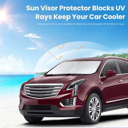 Custom fit Cadillac XT5 Windshield Sunshade for 2017-2023 2024 2025 Cadillac XT5 Accessories Front Window Car Shades Cover for Windshield Sun Visor Screen Protector 210T Reflective Blocks UV Rays - size: for XT5 2017-2025