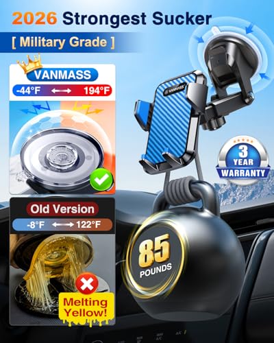 VANMASS【85+LBS Strongest Suction & Military-Grade Ultimate Car Phone Mount【Patent & Safety Certs】 Cell Phone Holder for Dash Windshield Vent for iPhone 17 Pro Max Automobile Accessory Kits,Light Blue - color: Light Blue