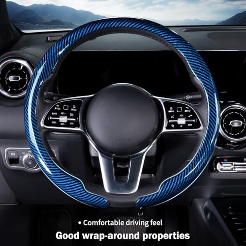 Car Steering Wheel Cover Carbon Fiber Snap On Steering Wheel Accessories Wrap 14.5-15 inch Universal Grip Anti-Skid Protector, Glossy Blue - color: Glossy Blue