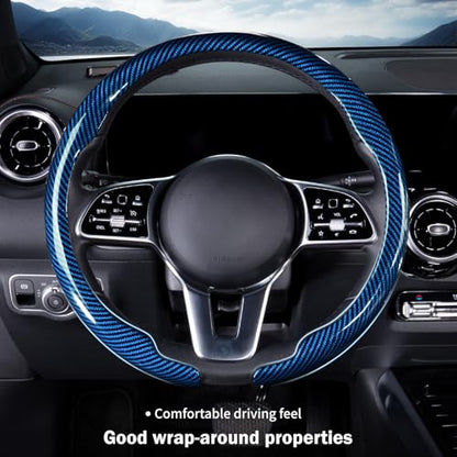 Car Steering Wheel Cover Carbon Fiber Snap On Steering Wheel Accessories Wrap 14.5-15 inch Universal Grip Anti-Skid Protector, Glossy Blue - color: Glossy Blue