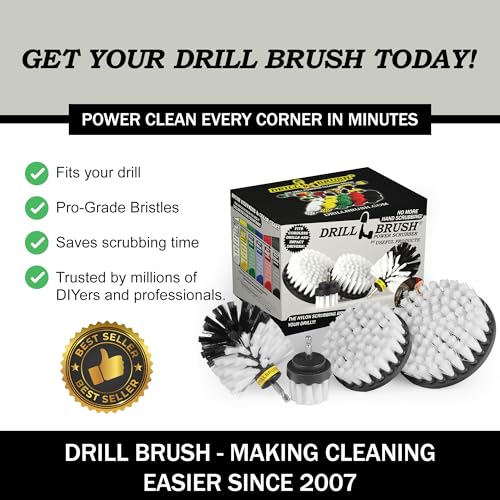 Interior Car Detailing Drill Brush Set - Soft Bristle Power Scrubber Attachments for Cleaning Car, Truck, Upholstery, Carpet, Leather, Seats, Wheels, Rims, Dash, Console, & Trim - Nylon Auto Scrubber - color: White
