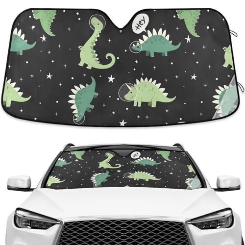 Dinosaur Windshield Sun Shade Blocks UV Rays Green Dino Visor Protector Accordion Folding Galaxy Black Sun Reflector Auto Sunshade for Car Truck SUV to Keep Your Vehicle Cool - color: A09