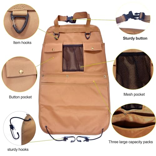 Car Seat Back Organizer with Multiple Pockets and Hooks (brown) - color: brown