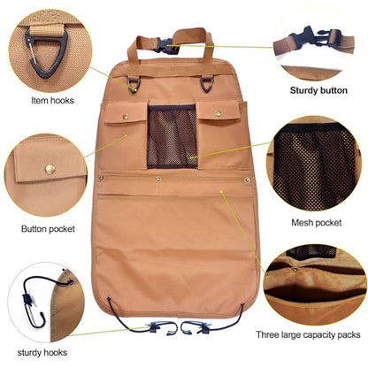 Car Seat Back Organizer with Multiple Pockets and Hooks (brown) - color: brown