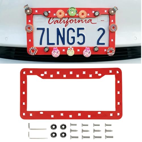 DIY Charm License Plate Frame Racing Red, 1-Pack Premium TPU License Plate Holder Compatible with Shoe Charms, Anti-Theft Stainless Steel Hardware Kit & Tools, Rattle-Proof Drainage Design - color: Red, size: 1 PC