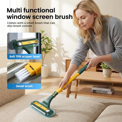 Window Screen Cleaning Brush,2 in 1 Window Screen Cleaner Tool with Squeegee,Mesh Screen Cleaner,Multi-Purpose Cleaning Brush for Patio, Door, Porch Screens (Blue and Yellow) - color: Blue and Yellow