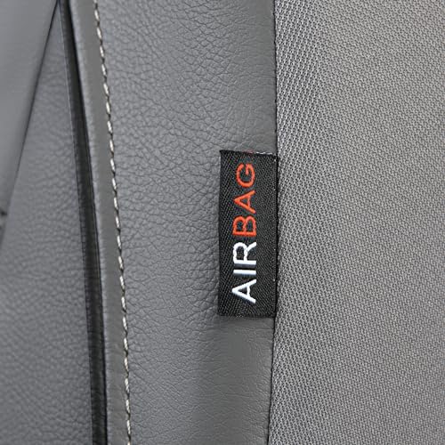 CAR PASS Piping Faux Leather Car Seat Cover Full Set,Grey Breathable Leather Seat Covers for Cars, Airbag Compatible,Universal Fit for SUVs,Van,Sedans,Small Trucks (Full Set, All Gray) - color: Grey with charcoal stripes