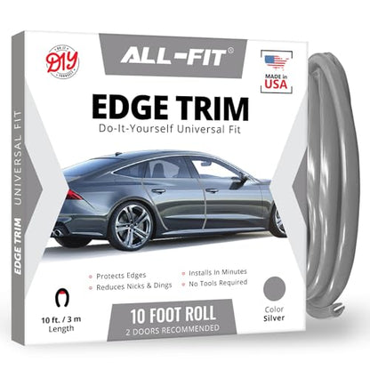 All-Fit Automotive Car Door Edge Protector – Universal DIY Edge Trim to Prevent Scratches & Dings – Flexible Adhesive Molding Trim for Cars, Trucks & SUVs (10 Ft - Silver) - color: Silver