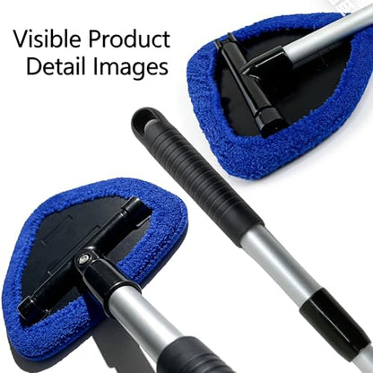 Microfiber Car Windshield Cleaning Tool with Extendable Handle,Car Defogging Glass Cleaning Brush with 4 Reusable Microfiber Pads 1 Spray Bottle and 1 Car Dust Removal Brush. (Blue) - color: blue