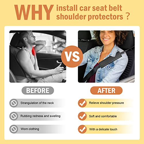 Seat Belt Pads Leather Seat Belt Covers More Comfort Driving Cushion Helps Protect Your Neck and Shoulders Suit for Car, Truck, SUV, Airplane,Camera Backpack Straps-2Pcs - color: Black