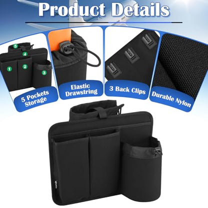 Airplane Seat Back Organizer, Flight Travel Organizer with 3 Metal Clips for Seat Back, Foldable Seatback Hanging Pocket with Storage Bag for Tablet, Passport, Phone, Water Bottle