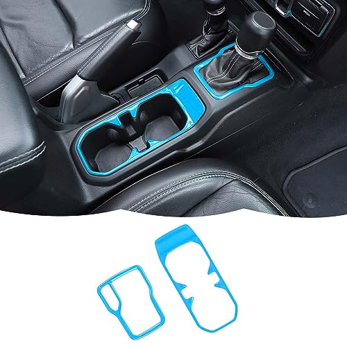 RT-TCZ Cup Holder Trim Cover Gear Shift Cover Center Console Decoration Interior Accessories Compatible with Jeep Wrangler JL JLU & Gladiator JT 2018-2024,Light Blue - color: Light blue