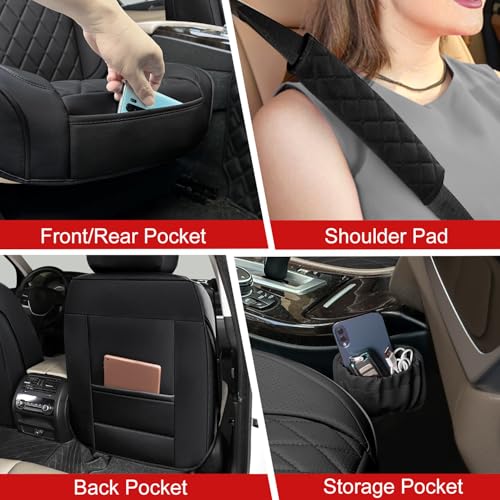 BEITK 2 Pack Leather Front Car Seat Covers,Universal Breathable Full Surround Leather Car Seat Cover Protector,Split Waterproof Luxury Auto Black Seat Cover Cushion for Sedan Cars Pick-up Trucks SUV - color: Seat Cover Front Pair Black