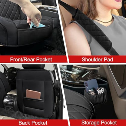 BEITK 2 Pack Leather Front Car Seat Covers,Universal Breathable Full Surround Leather Car Seat Cover Protector,Split Waterproof Luxury Auto Black Seat Cover Cushion for Sedan Cars Pick-up Trucks SUV - color: Seat Cover Front Pair Black