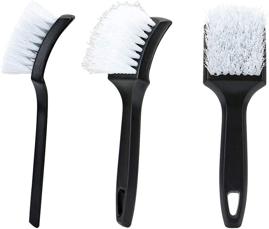 8.5” Nylon Tire Brush, Stiff Bristle Wheel Cleaning Tool, Car Floormat Scrub Brushes, Long Handled Detail Brush for Auto Detailing, Heavy Duty Nifty Interior Carpet (White)