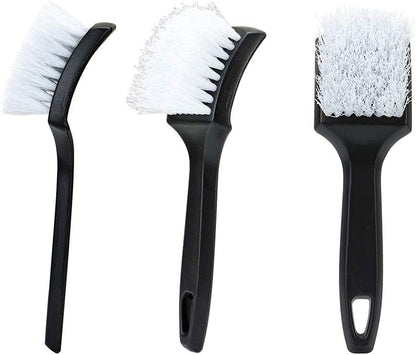 8.5” Nylon Tire Brush, Stiff Bristle Wheel Cleaning Tool, Car Floormat Scrub Brushes, Long Handled Detail Brush for Auto Detailing, Heavy Duty Nifty Interior Carpet (White)