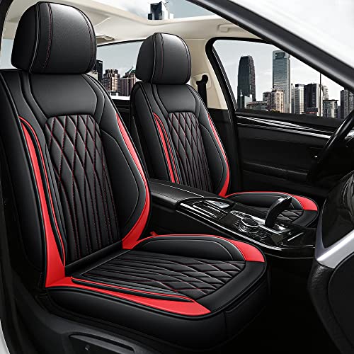 Pariitadin Leather Car Seat Covers Front Pair, Waterproof Faux Leather Seat Covers for Cars, Non-Slip Car Interior Covers Universal Fit for Most Cars Sedans Trucks SUVs, Black/Red Line - color: BLACK/RED LINE, size: FRONT SET