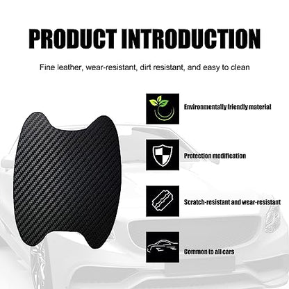 4 PCS Carbon Fiber Door Handle Cover, Leather Car Side Door Handle Sticker, Universal Car Door Handle Protective Film (Black)