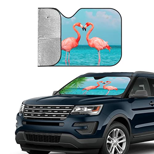Tropical Flamingos Car Windshield Sunshade Foldable Sun Visor Front Window Sun Shade Cover For Car Truck Suv 55x29.9 Inches - color: Flamingos