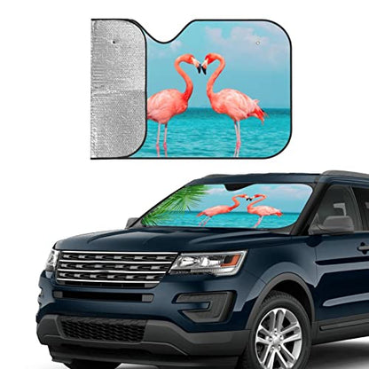 Tropical Flamingos Car Windshield Sunshade Foldable Sun Visor Front Window Sun Shade Cover For Car Truck Suv 55x29.9 Inches - color: Flamingos