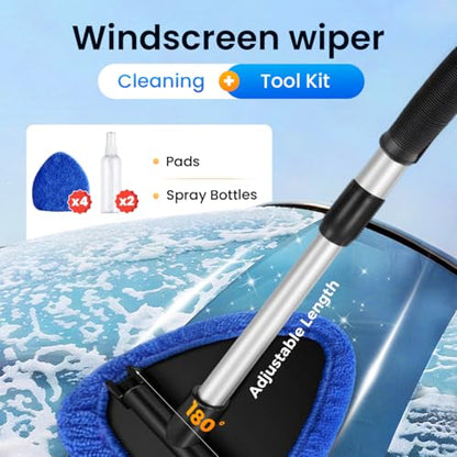 Longer Extendable Windshield Cleaning Tool,Car Window Cleaner Windshield Cleaner and Washable Microfiber Pads with 4 Reusable and 2 pcs Spray Bottles for Car and Home Window (Orange) - color: Orange