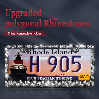 OKLPF Rhinestone Bling License Plate Frames for Women - Sparkle with Glitter Crystals & Diamond Bedazzled License Plate Cover, Fits Standard US Plates, Comes with Anti-Theft Screws & Gift Box(Black) - color: Black, size: 2pc