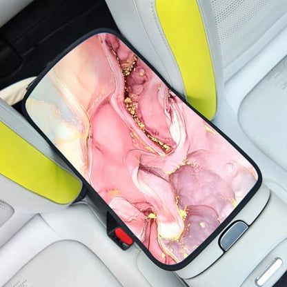 Car Armrest Box Pad,Pink Marble Car Armrest Pad Car Armrest Cover Protector for Most Vehicle, SUV, Truck, Car - color: Pink Marble