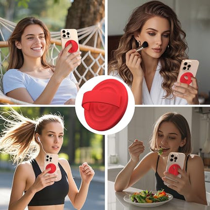 Magnetic Phone Grip Ring Holder, Liquid Silicone Magnet Cell Phone Grip Finger Loop, Compatible with Magsafe, Back of Phone for iPhone 17/16/15/14/13/12 Series, Red - color: Red
