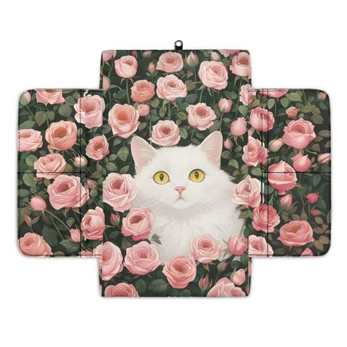 Console Cover for Most Vehicles Starry Night City Armrest Cover Arm Rest Pad with Pockets Middle Console Lid Decoration for Most Car Center Consoles - color: Cat Roses
