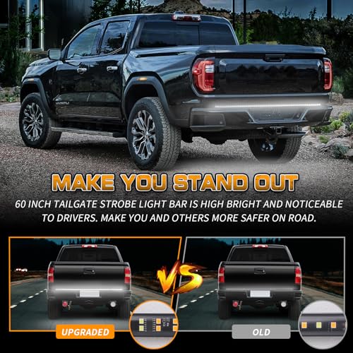 XRIDONSEN 60 inch Truck Tailgate White Strobe Lights Strip 360 LED Tail Emergency Light Bar Flashing Warning Hazard Safety Rear Lights for Tow Plow Trucks Construction Vehicles Pickup Trailer - color: White