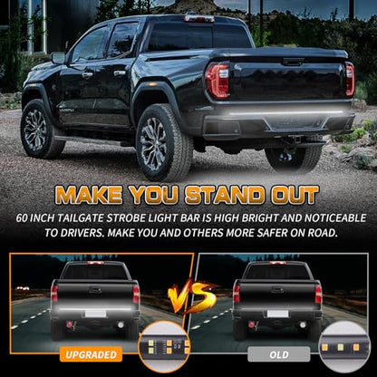 XRIDONSEN 60 inch Truck Tailgate White Strobe Lights Strip 360 LED Tail Emergency Light Bar Flashing Warning Hazard Safety Rear Lights for Tow Plow Trucks Construction Vehicles Pickup Trailer - color: White