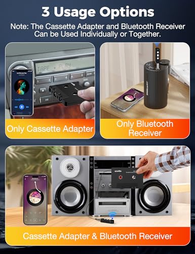 arsvita Car Audio Cassette to Aux Adapter, 5.1 Bluetooth Receiver Kit for Cassette to Aux, Bluetooth Receiver Compatible with 3.5 MM Auxillary Cable Tape, Black, Type BCAK04