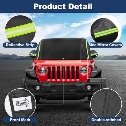QUNSUNUS Cab Cover for Jeep JK JL 2 Door, Car Half Cover with Cotton Liner and Straps, Outdoor Car Cover Waterproof All Weather with Wind, Sun, UV and Dust Protection - size: for Jeep JK&JL 2 Door Cab Cover