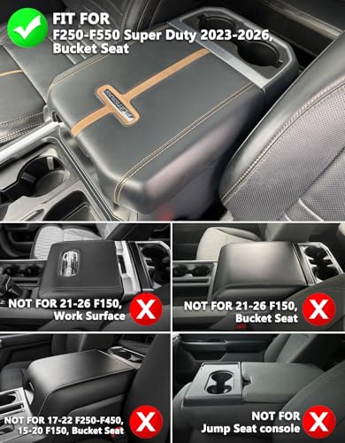 Center Console Armrest Cover for Ford F250 F350 F450 F550 Super Duty 2023 2024 2025 2026, Vinyl Leather Trim, Arm Rest Lid Cushion Protector, Anti-scratch, Dark Brown (Fits Bucket Seat Console Only) - color: Dark Brown