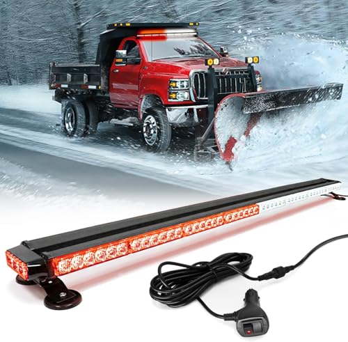 48'' 104 LED Emergency Strobe Rooftop Flashing Light Bar, Double Side Hazard Warning Beacon Safety w/Magnetic for Tow Vehicles Firefighter Cars Trucks Traffic Security,White&Red - color: White & Red, size: 48''